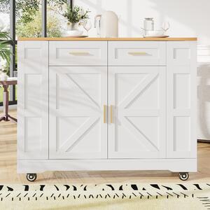 Mobile Kitchen Island Trolley with Adjustable Worktop, Rolling Utility Cart with Drawers and Storage Racks, 120L x 40W x 90H cm, White Aosom UK