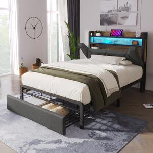 3ft Stylish Upholstered Single Bed with LED Lighting, USB Type-C Charging, Storage Bed with Headboard, Drawers, 208L x 92W x 110H cm, Grey Aosom UK