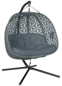 Outsunny Outdoor Double Hanging Chair with Cushion and Cup Holders, Charcoal Grey