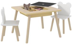 AIYAPLAY 3-Piece Kids Table and Chairs Set with Convertible Desk and Storage Grid, Kids Activity Table for Nursery, Playroom