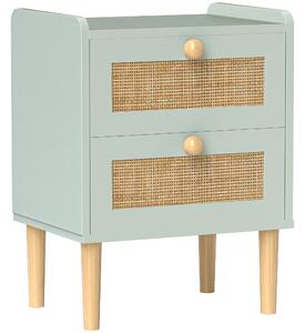 HOMCOM Bedroom Chest of Drawers, Boho Rattan Dresser with 2 Drawers, Storage Cabinet for Living Room, Hallway, Entryway, Light Blue