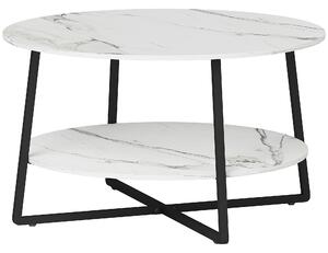 HOMCOM 2-Tier Round Coffee Table with Storage Shelf, Living Room Table with Marble Effect Top and Steel Frame, White Aosom UK