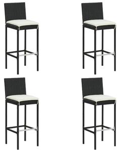 Garden Bar Stools with Cushions 4 pcs Black Poly Rattan