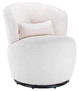 Swivel Recliner Accent Armchair with Teddy Fabric, 360-Degree Rotation and Detachable Lumbar Pillow, 65x70x73 cm, White