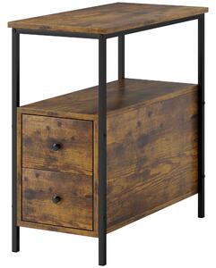 HOMCOM Side Table with 2 Drawers and Storage Shelf, Narrow End Table Bedside Table with Metal Frame for Small Spaces, Rustic Brown Aosom UK