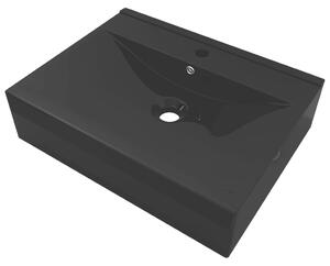 Rectangular Ceramic Basin Black with Faucet Hole 60x46 cm