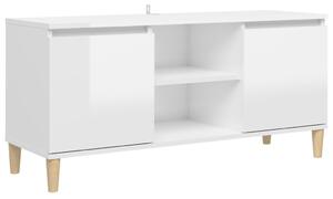 TV Cabinet & Solid Wood Legs High Gloss White 103.5x35x50 cm