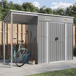 Garden Shed with Extended Roof Light Grey 277x110.5x181 cm Steel