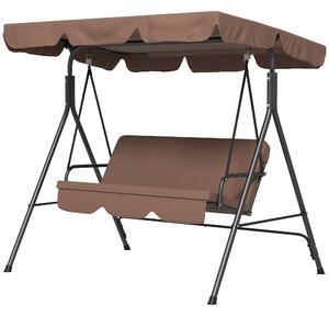 Outsunny Garden Swing Seat, 3-Seat Patio Swing Chair with Adjustable Canopy, Comfortable Seating, Brown