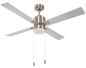 HOMCOM Flush Mount Ceiling Fan with LED Light, Reversible Blades for Year-Round Comfort, Pull-Chain Control, Silver and Natural Finish