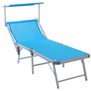Outsunny Garden Sun Lounger Texteline Chaise Lounge Reclining Chair with Canopy Adjustable Backrest Bed Aluminium Frame - Blue