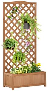Outsunny Garden Wooden Planter Box with Trellis Free Standing Flower Raised Bed with Lattice for Climbing Plants, 76x36x170cm, Brown Aosom UK
