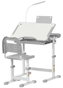HOMCOM Children's Study Desk Set: USB Lamp, Storage Drawer, Activity Table for Arts & Crafts, Grey & White Aosom UK