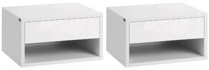 HOMCOM 2 Pieces Bedside Table Wall Mounted Nightstand with Drawer and Shelf for Bedroom, 37 x 32 x 21cm, High Gloss White