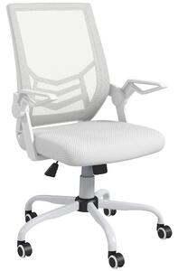 Vinsetto Mesh Office Chair, Computer Desk Chair with Flip-up Armrests, Lumbar Back Support and Swivel Wheels, White