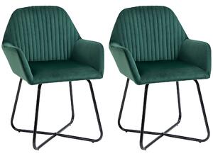 HOMCOM Modern Accent Chair, Velvet-Feel Fabric Upholstered Armchair with Metal Base for Living Room, Set of 2, Green