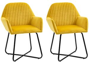 HOMCOM Modern Accent Chair, Velvet-Feel Fabric Upholstered Armchair with Metal Base for Living Room, Set of 2, Yellow