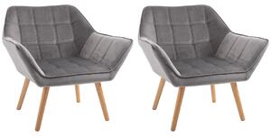 HOMCOM Accent Chair Set: Pair of Armchairs with Wide Arms, Slanted Back, Iron Frame & Wooden Legs, Grey Upholstery