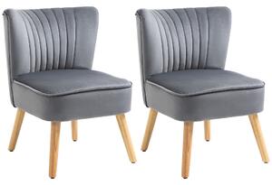 HOMCOM Luxurious Velvet Armchair Pair, Tub Style Accent Chair with Padded Seat & Curved Back, Wooden Legs, Home Furniture, Grey
