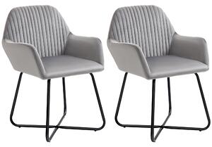 HOMCOM Modern Accent Chair, Velvet-Feel Fabric Upholstered Armchair with Metal Base for Living Room, Set of 2, Grey