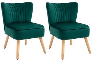 HOMCOM Velvet Accent Chair Occasional Tub Seat Padding Curved Back with Wood Frame Legs Home Furniture Set of 2 Green