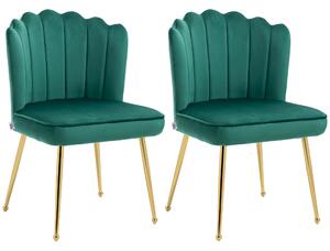 HOMCOM Shell Luxe Velvet Accent Chair, Modern Living Room Chair with Gold Metal Legs for Living Room, Bedroom, Home Office, Set of 2, Green