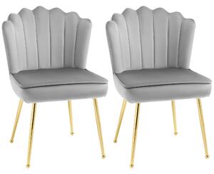 HOMCOM Luxe Velvet Shell Accent Chair, Modern Gold Metal Legs Armchair for Living Room, Bedroom, Home Office, Set of 2, Grey