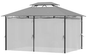 Outsunny 4m x 3(m) Metal Gazebo Canopy Party Tent Garden Pavillion Patio Shelter Pavilion with Curtains Sidewalls, Dark Grey