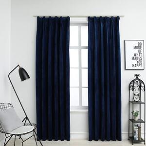 Blackout Curtains 2 pcs with Hooks Velvet Dark Blue 140x245 cm