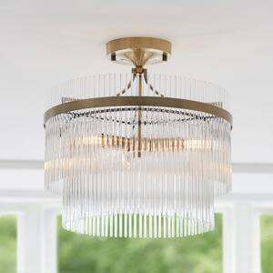 Endon 112575 Marietta 3 Light Semi Flush Ceiling Light In Antique Brass With Clear Glass