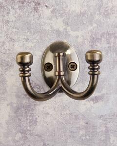 Ball End Double Robe Hook - Antique Brass