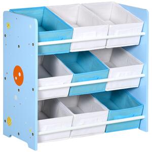 ZONEKIZ Toy Storage Unit with 9 Bins, Children's Organiser Shelf, Nursery Bookcase, Blue