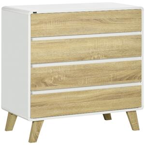 HOMCOM Drawer Chest, 4-Drawer Storage Organiser for Bedroom, Living Room, 80cmx40cmx79.5cm, White and Natural