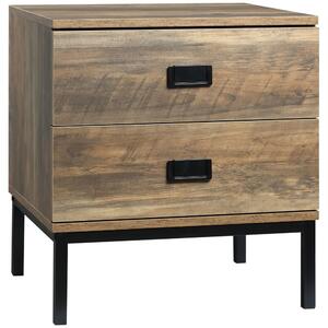 HOMCOM Retro Bedside Table, End Side Table with 2 Drawers, Metal Frame for Bedroom, Living Room, Coffee