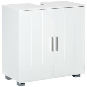 Kleankin Pedestal Under Sink Cabinet, Modern Bathroom Vanity Unit, Storage Cupboard with Double Doors, Adjustable Shelf, White