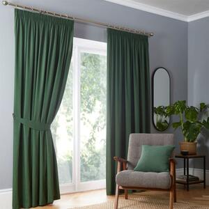 Fusion Dijon Blackout Ready Made Pencil Pleat Curtains Bottle Green