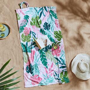 Catherine Lansfield Tropical Palm 2-in-1 Beach Towel and Bag Pink/Green