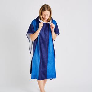 Stripe Hooded Cotton Towel Poncho Blue