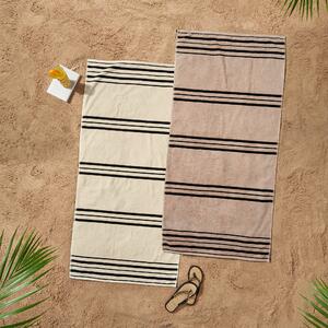Pack of Two Catherine Lansfield Banded Stripe Cotton Beach Towel Cream