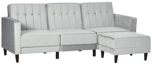 HOMCOM L Shape Sofa Bed Set with 3-Seater Sofa and Footstool, Corner Sofa Bed with Ottoman, Light Grey