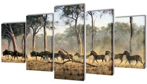 Canvas Wall Print Set Zebras 100 x 50 cm