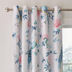 Peacock Floral Pink Eyelet Curtains Pink/Green