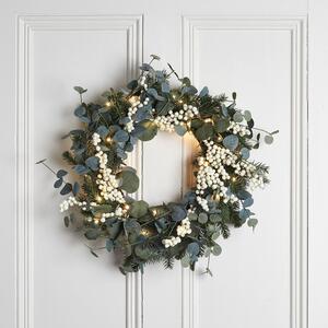 40cm Eucalyptus & White Berry Christmas Wreath Micro Light Bundle