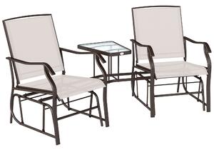 Outsunny Garden Double Glider Rocking Chairs Gliding Love Seat with Middle Table Conversation Set Patio Backyard Relax Outdoor Furniture Beige