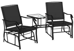 Outsunny Garden Double Glider Rocking Chairs Gliding Love Seat with Middle Table Conversation Set Patio Backyard Relax Outdoor Furniture