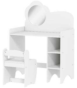 AIYAPLAY Kids Dressing Table with Mirror, Stool, Kids Vanity Table with Shelves, for Ages 3-8 Years, White