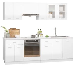 8 Piece Kitchen Cabinet Set High Gloss White Engineered Wood