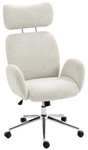 HOMCOM Office Chair with Adjustable Headrest, Spring Pack, Curved Line, Boucle Fabric - Pale Grey