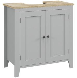 Kleankin Under Sink Cabinet, Bathroom Sink Cabinet with 2 Doors, Pedestal Under Sink Design, Freestanding Bathroom Cupboard with Adjustable Shelf, Grey