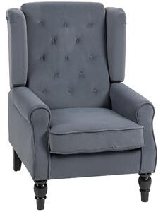 HOMCOM Wingback Accent Chair, Retro Upholstered Button Tufted Occasional Chair for Living Room and Bedroom, Grey